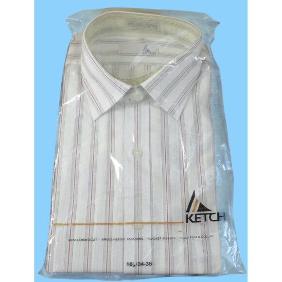 Ketch Mens Striped Button-Down Shirt 16/34-35 Single Needle Tailoring Polyester/ - Picture 1 of 6